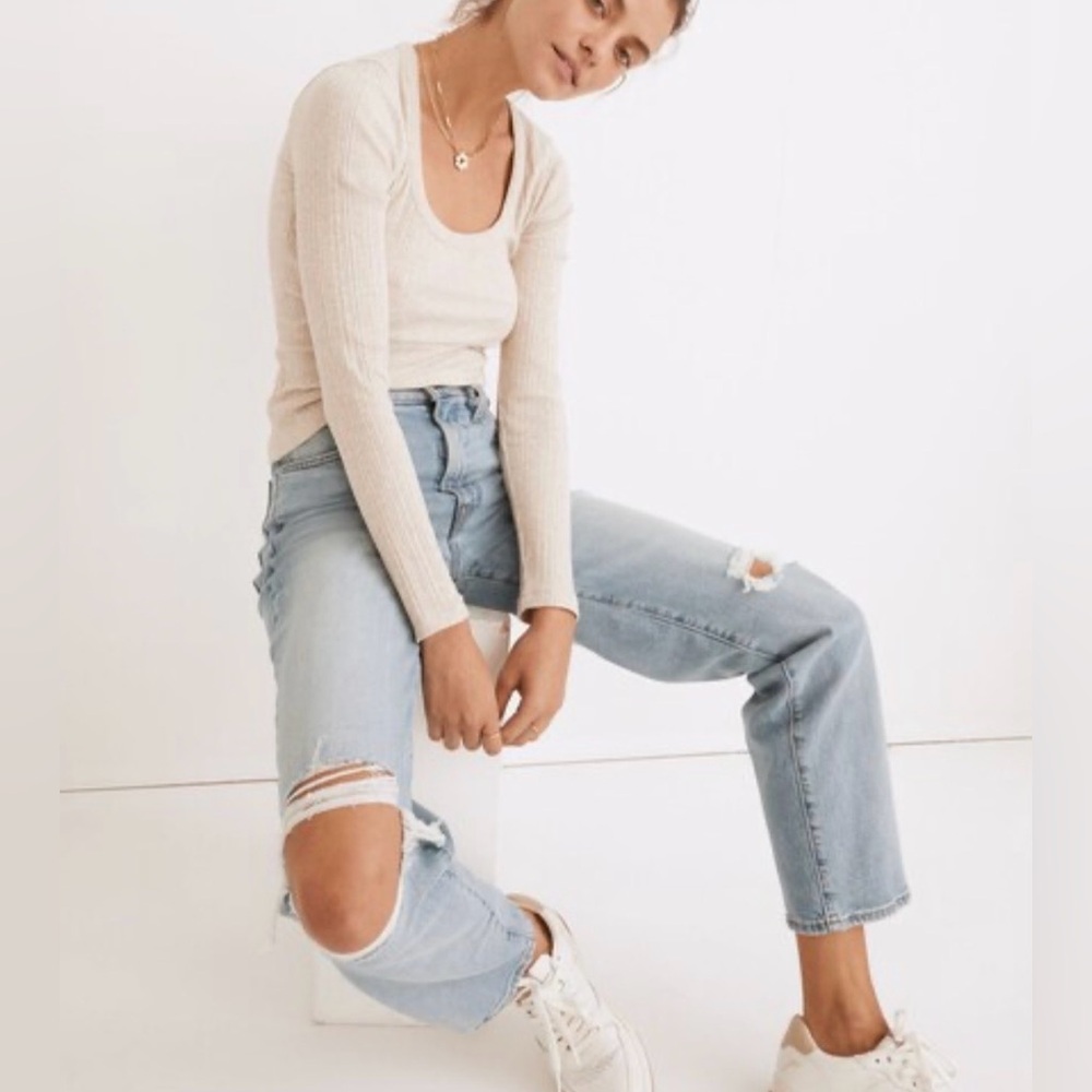 MADEWELL Denim The Perfect Vintage Straight Jean Danby Wash Knee Rip Edition 24